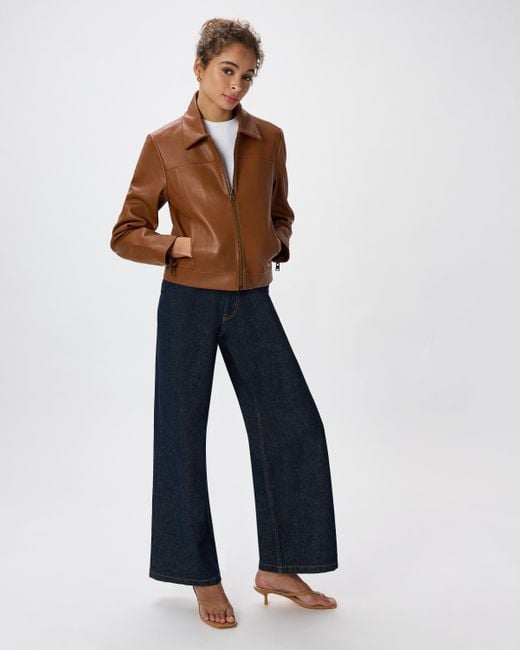 Quince Blue Cropped Zip-Front Jacket, Leather