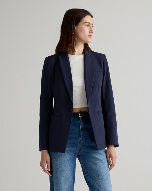 Quince Blue Scuba Single-Breasted Convertible Blazer, Nylon