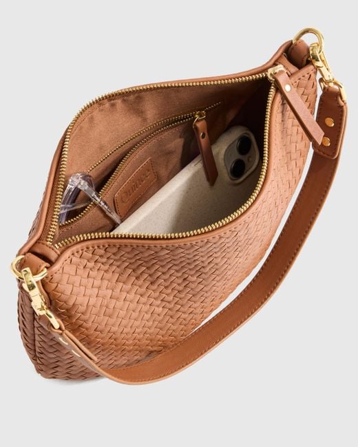 Quince Brown Italian Handwoven Leather Mini Shoulder Bag, Italian Leather