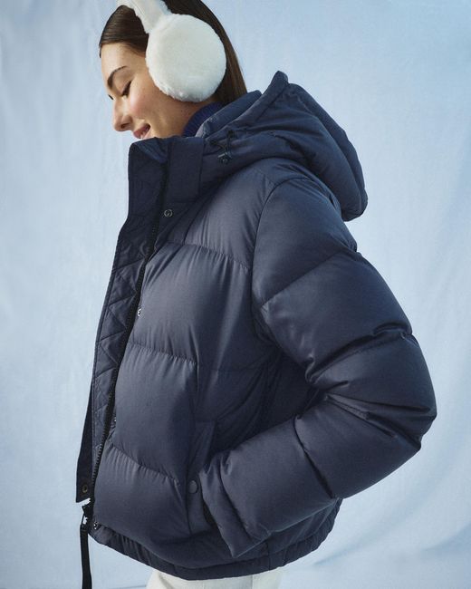 Quince Blue Responsible Down Cropped Puffer Jacket, Recycled Polyester