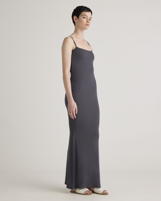 Quince Blue Tencel Rib Knit Maxi Slip Dress, Cotton/Modal
