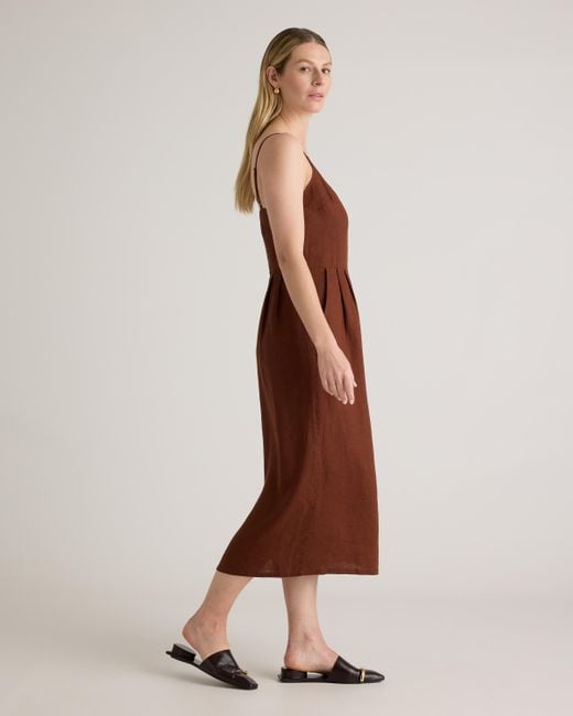 Quince Brown 100% European Linen Scoop Neck Midi Dress