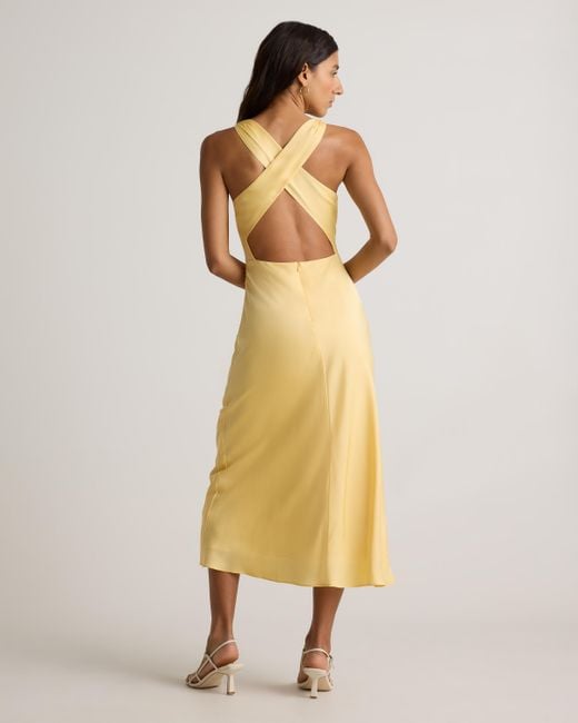 Quince Natural Washable Stretch Silk High Neck Midi Dress, Mulberry Silk