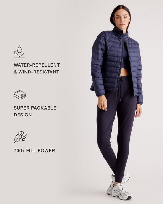 Quince Blue Lightweight Down Packable Puffer Jacket, Recycled Polyester