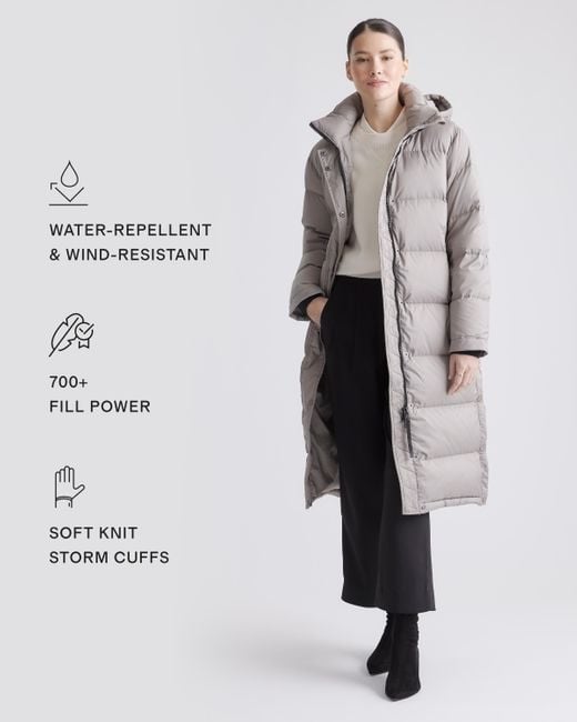 Quince Gray Responsible Down Long Puffer Jacket, Recycled Polyester