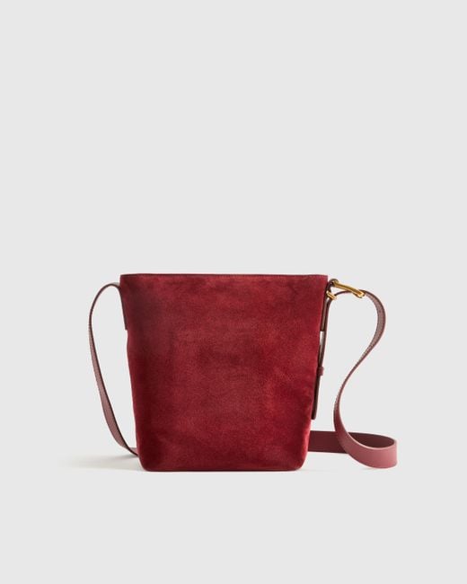 Quince Red Italian Suede Bucket Crossbody, Suede Leather