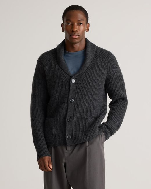 Quince Blue Mongolian Cashmere Shawl Collar Cardigan for men