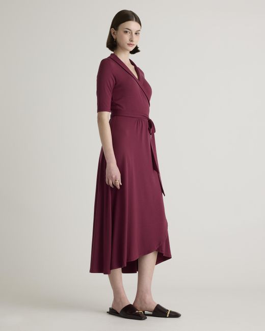 Quince Red Tencel Jersey Midi Wrap Dress