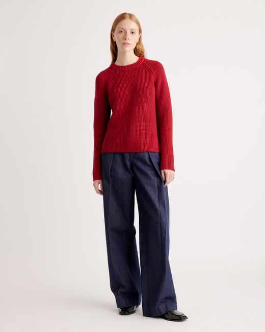 Quince Red Fisherman Crew Sweater, Organic Cotton