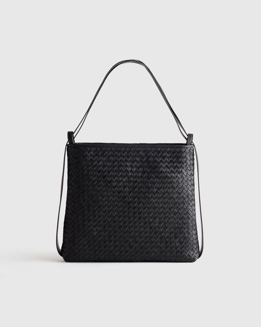 Quince Black Italian Leather Handwoven Convertible Backpack