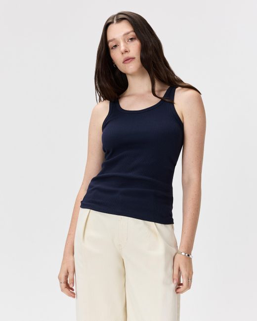 Quince Blue Micro-Rib Scoop Neck Tank Top, Organic Cotton