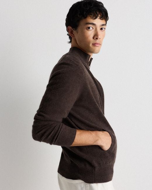 Quince Black Mongolian Cashmere Full Zip Sweater for men