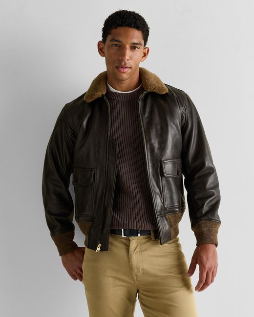 Quince Blue Shearling Collar Leather Flight Jacket for men