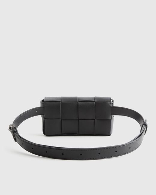 Quince Black Italian Leather Handwoven Box Belt Bag