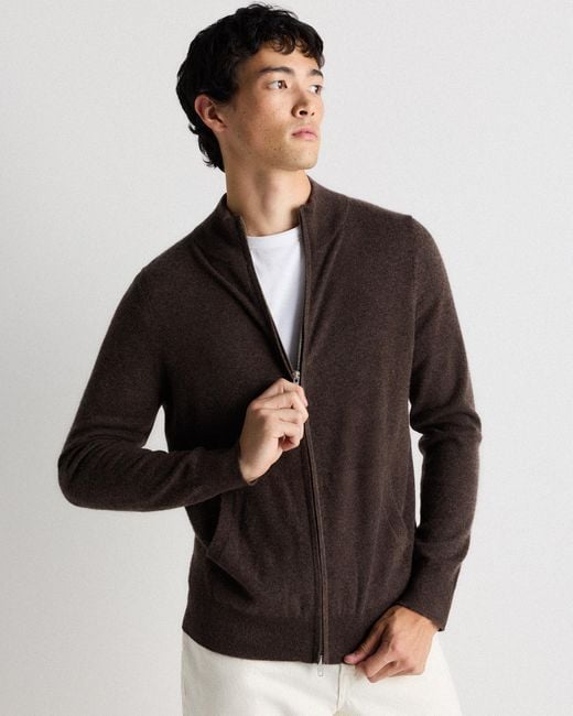 Quince Black Mongolian Cashmere Full Zip Sweater for men