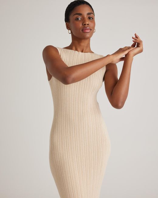 Quince Natural Cotton Cashmere Ribbed Sleeveless Midi Dress