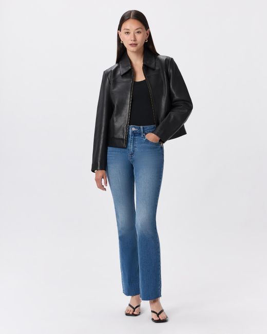 Quince Black Cropped Zip-Front Jacket, Leather