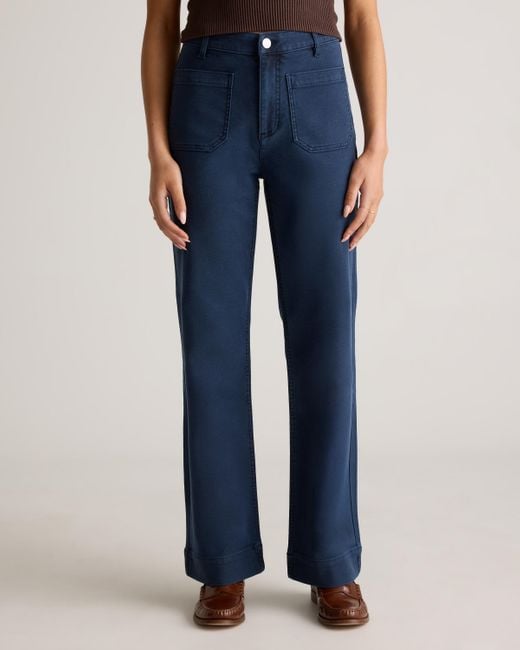Quince Blue French Terry Wide Leg Pants, Cotton