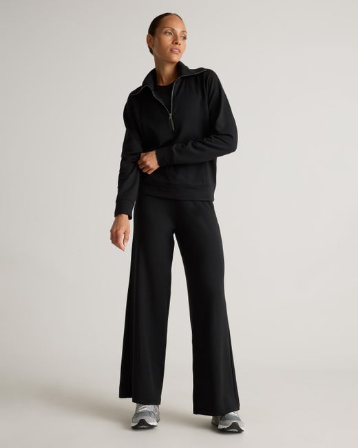 Quince Black Supersoft Fleece Wide Leg Pant, Lenzing Modal