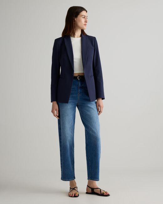 Quince Blue Scuba Single-Breasted Convertible Blazer, Nylon