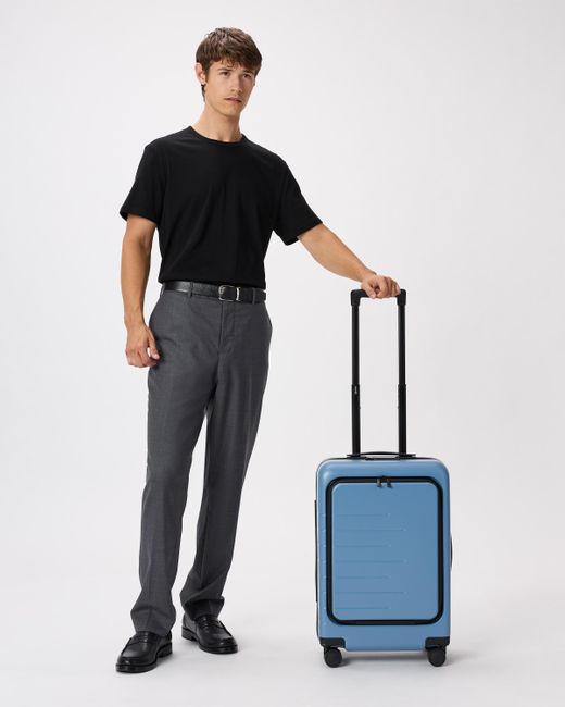 Quince Blue Front Pocket Carry-On Suitcase, Polycarbonte