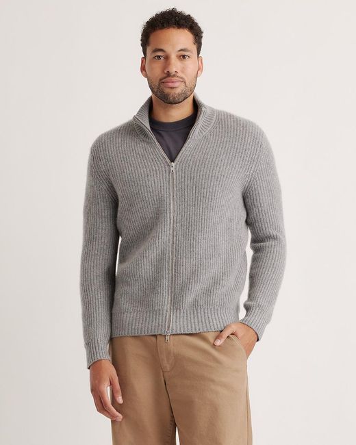 Quince Gray Mongolian Cashmere Fisherman Full Zip Sweater for men