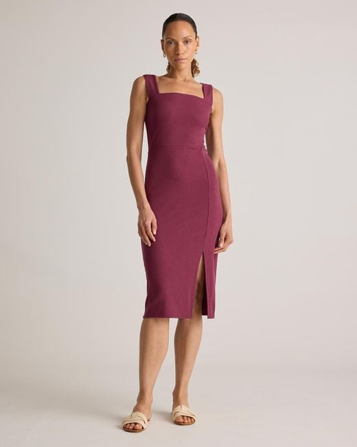 Quince Red Tencel Rib Knit Sleeveless Square Neck Midi Dress