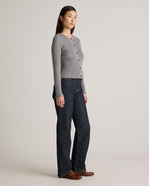 Quince Gray Eco-Knit Cropped Rib Cardigan