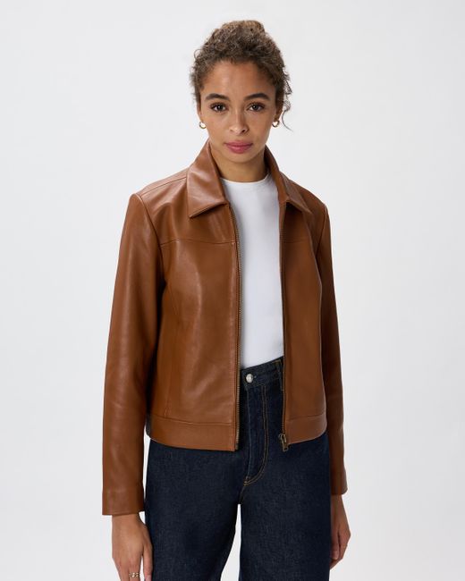 Quince Blue Cropped Zip-Front Jacket, Leather