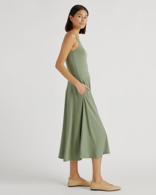 Quince Green Tencel Jersey Fit & Flare Dress
