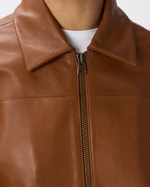 Quince Blue Cropped Zip-Front Jacket, Leather