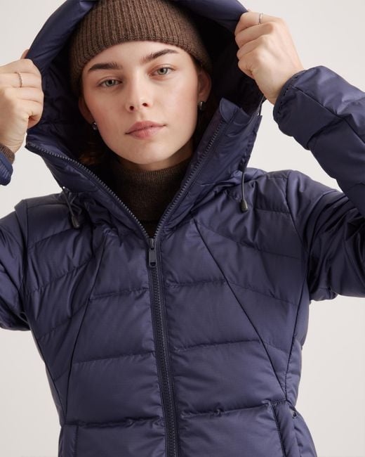 Quince Blue Lightweight Down Packable Puffer Hooded Jacket, Recycled Polyester