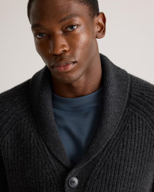 Quince Blue Mongolian Cashmere Shawl Collar Cardigan for men