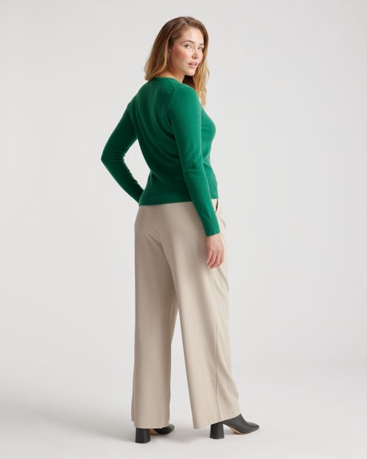 Quince Green Mongolian Cashmere V-Neck Sweater