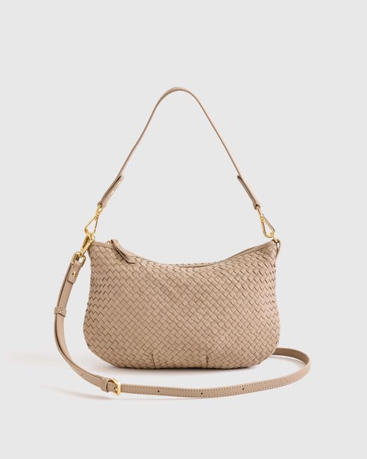 Quince Natural Italian Handwoven Leather Mini Shoulder Bag, Italian Leather