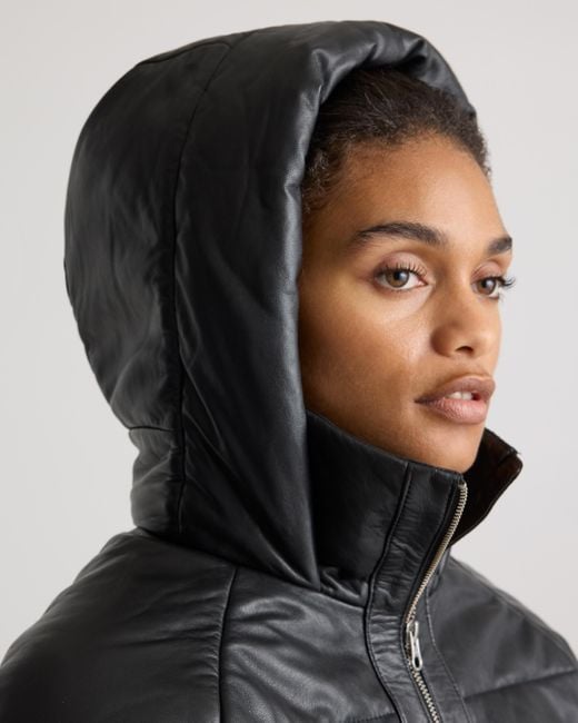 Quince Black Puffer Jacket, Leather