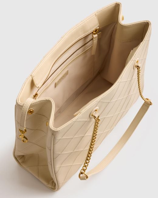 Quince Natural Italian Leather Diamond Stitch Tote