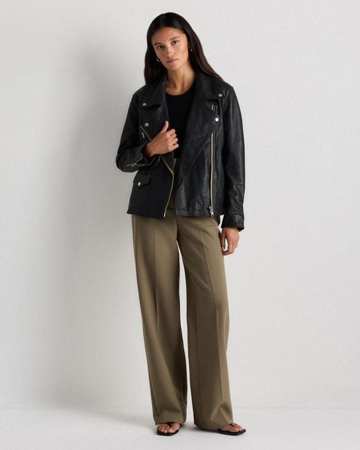 Quince Black Oversized Biker Jacket, Leather