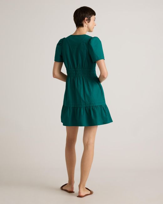 Quince Green Poplin Tiered Mini Dress, Organic Cotton
