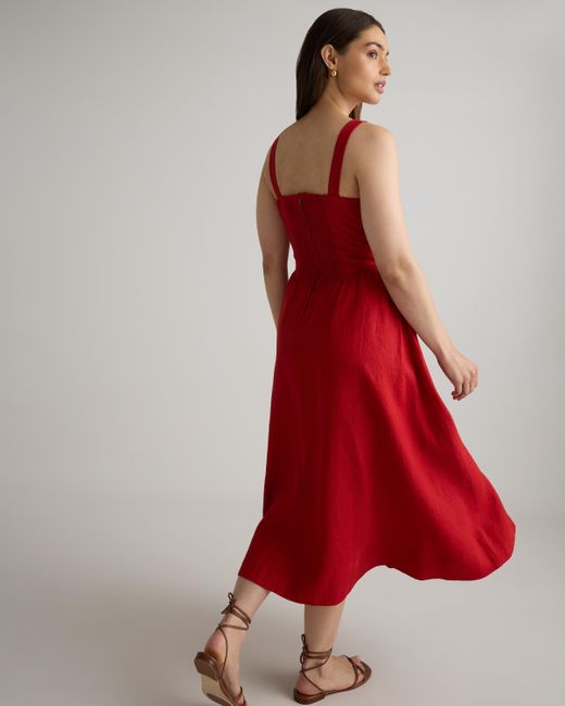 Quince 100% European Linen Corset Midi Dress in Red | Lyst