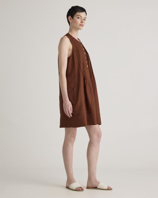 Quince Brown 100% European Linen Sleeveless Swing Dress