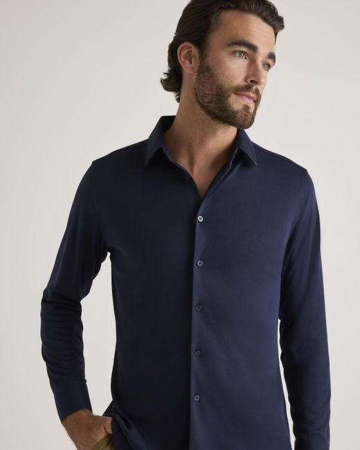 Quince Blue Commuter Stretch Pique Long Sleeve Button Down, 100% Polyester for men