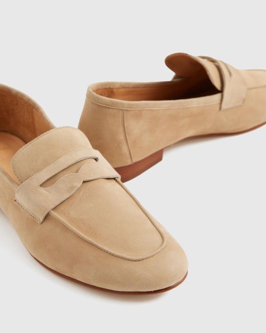 Quince Italian Suede Penny Loafer, Suede Leather in White | Lyst