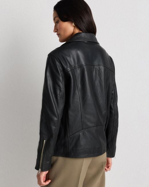 Quince Black Oversized Biker Jacket, Leather