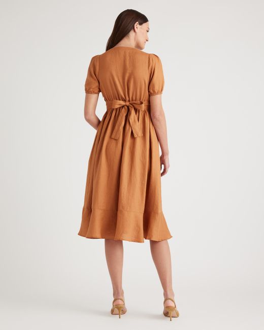 Quince Orange 100% European Linen Maternity Midi Dress, Tencel