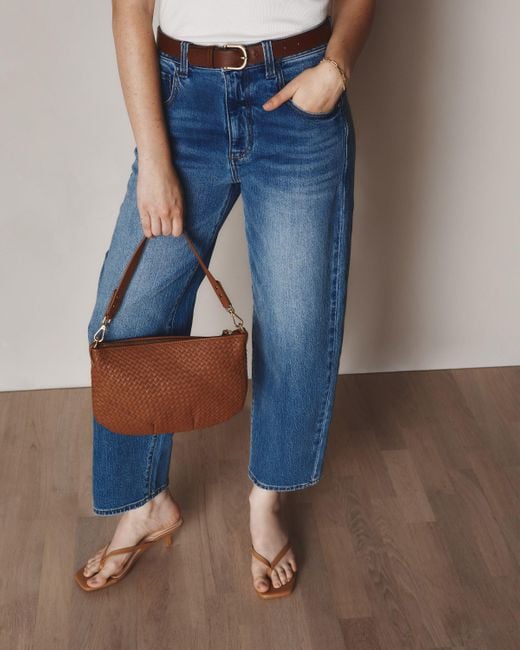 Quince Brown Italian Handwoven Leather Mini Shoulder Bag, Italian Leather