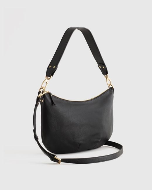 Quince Black Italian Leather Convertible Crescent Shoulder Bag