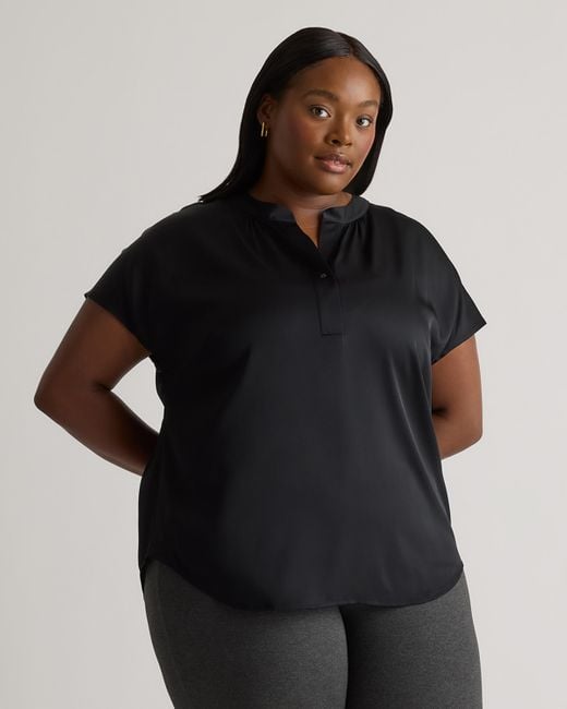 Quince Black Washable Stretch Silk Dolman Sleeve Blouse, Mulberry Silk