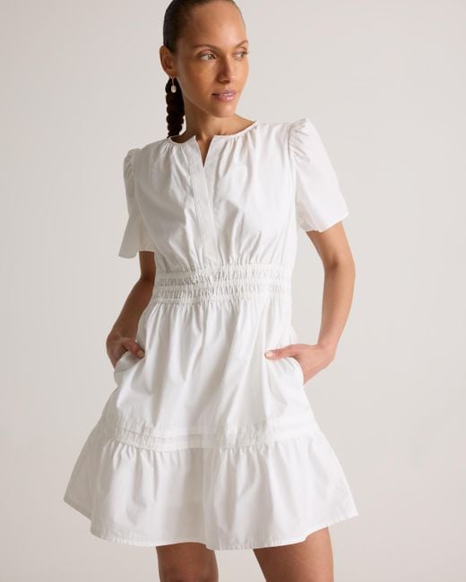 Quince White Poplin Tiered Mini Dress, Organic Cotton