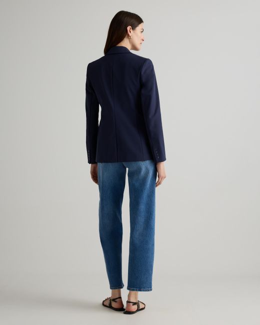 Quince Blue Scuba Single-Breasted Convertible Blazer, Nylon